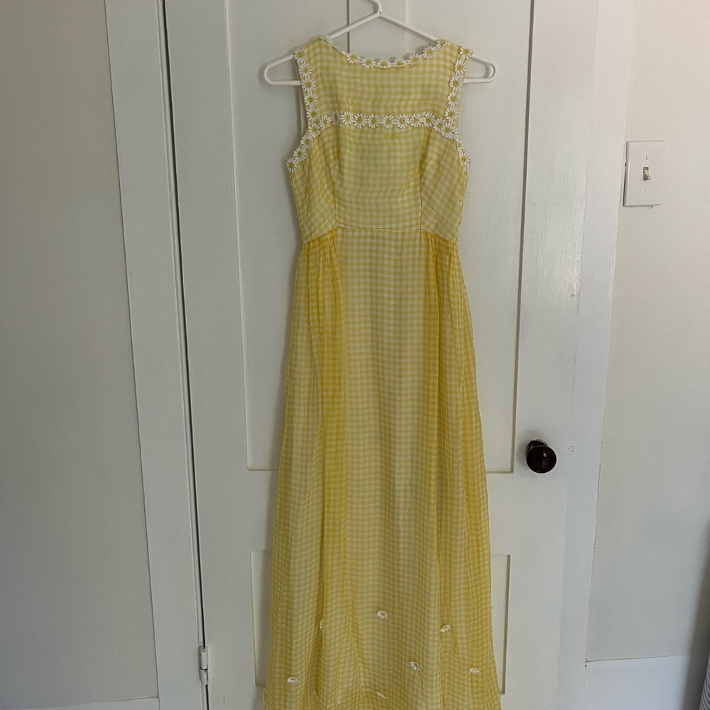 Vintage Yellow Gingham Maxi Dress